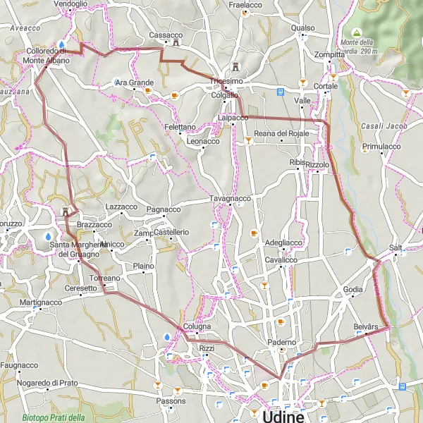 Map miniature of "Gravel Adventure in Colloredo di Monte Albano" cycling inspiration in Friuli-Venezia Giulia, Italy. Generated by Tarmacs.app cycling route planner