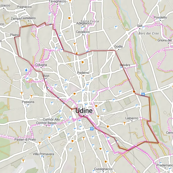 Miniatura della mappa di ispirazione al ciclismo "Tour verso Plaino" nella regione di Friuli-Venezia Giulia, Italy. Generata da Tarmacs.app, pianificatore di rotte ciclistiche