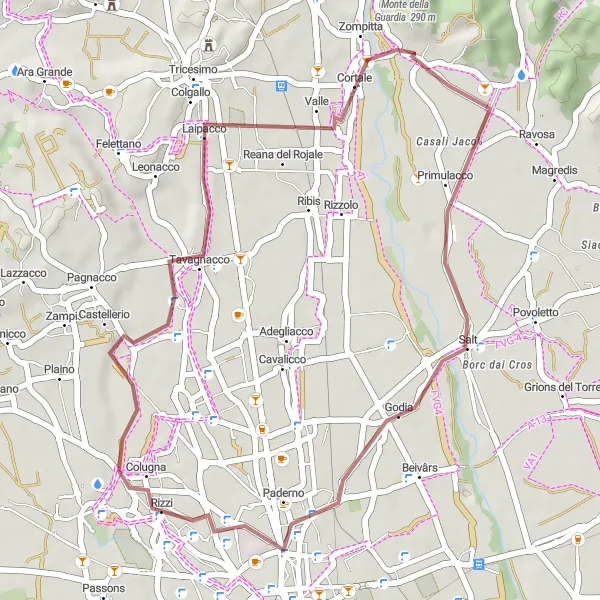Kartminiatyr av "Laipacco-Godia-Rizzi Rundtur" sykkelinspirasjon i Friuli-Venezia Giulia, Italy. Generert av Tarmacs.app sykkelrutoplanlegger
