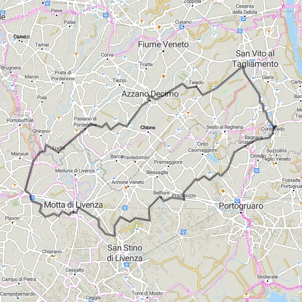 Map miniature of "Corbolone Scenic Ride" cycling inspiration in Friuli-Venezia Giulia, Italy. Generated by Tarmacs.app cycling route planner