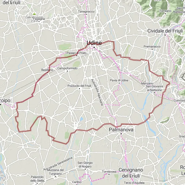 Miniatura della mappa di ispirazione al ciclismo "Giro dei Borghi Storici" nella regione di Friuli-Venezia Giulia, Italy. Generata da Tarmacs.app, pianificatore di rotte ciclistiche