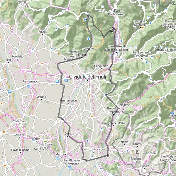 Kartminiatyr av "Fargerik sykkeltur til Corno di Rosazzo" sykkelinspirasjon i Friuli-Venezia Giulia, Italy. Generert av Tarmacs.app sykkelrutoplanlegger