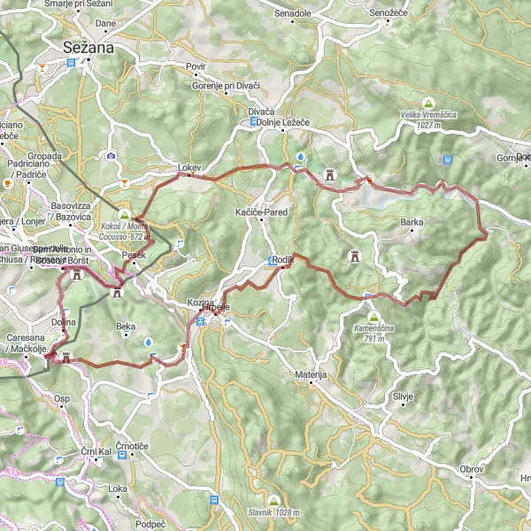 Miniature de la carte de l'inspiration cycliste "Lokev - Reva gravel tour" dans la Friuli-Venezia Giulia, Italy. Générée par le planificateur d'itinéraire cycliste Tarmacs.app