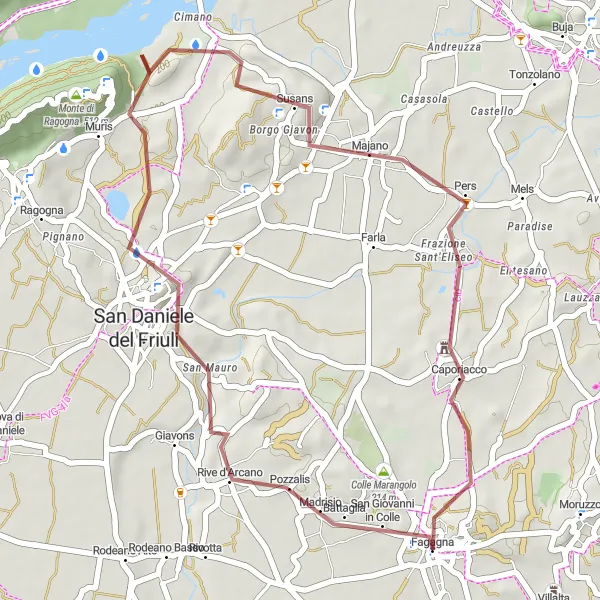 Miniatua del mapa de inspiración ciclista "Ruta de ciclismo de grava San Daniele del Friuli - Castello di Caporiacco" en Friuli-Venezia Giulia, Italy. Generado por Tarmacs.app planificador de rutas ciclistas