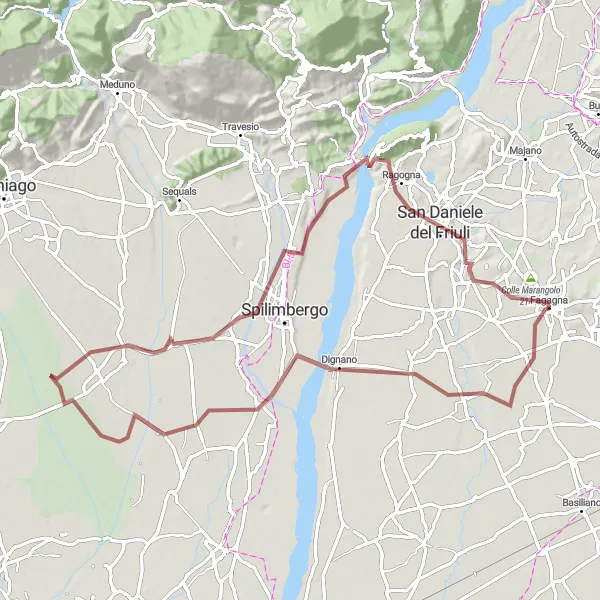Miniaturní mapa "Gravelový výlet kolem Pinzano al Tagliamento" inspirace pro cyklisty v oblasti Friuli-Venezia Giulia, Italy. Vytvořeno pomocí plánovače tras Tarmacs.app