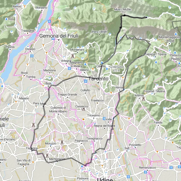 Miniatura della mappa di ispirazione al ciclismo "Giro in bicicletta da Fagagna a Martignacco" nella regione di Friuli-Venezia Giulia, Italy. Generata da Tarmacs.app, pianificatore di rotte ciclistiche