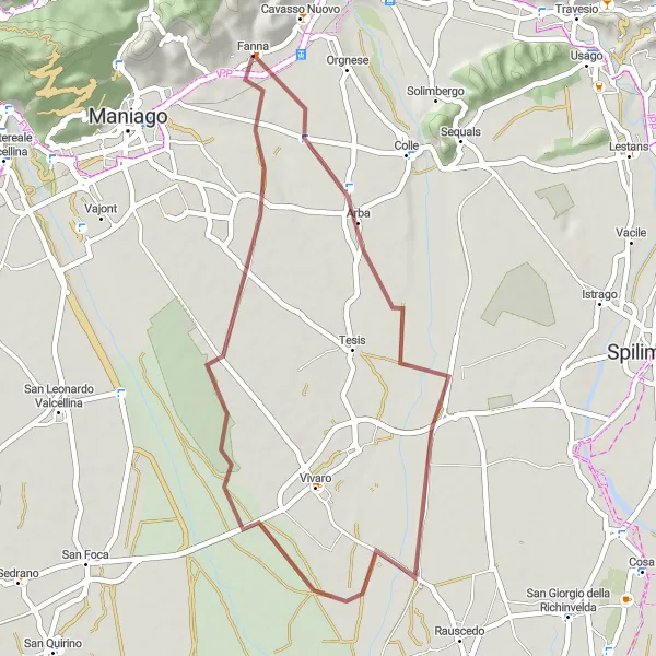 Miniatura della mappa di ispirazione al ciclismo "Giro in bicicletta da Fanna a Monte Lieto" nella regione di Friuli-Venezia Giulia, Italy. Generata da Tarmacs.app, pianificatore di rotte ciclistiche