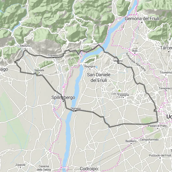 Mapa miniatúra "Cyklistická trasa so štartom blízko Fanny" cyklistická inšpirácia v Friuli-Venezia Giulia, Italy. Vygenerované cyklistickým plánovačom trás Tarmacs.app