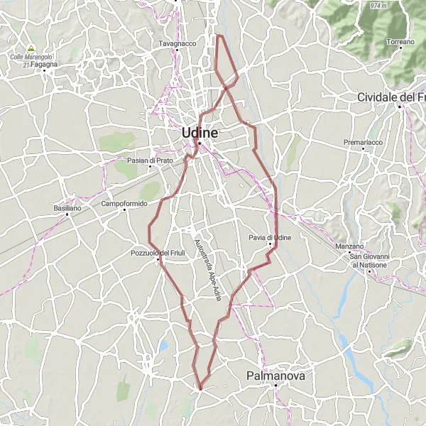 Miniatura della mappa di ispirazione al ciclismo "Gonars - Campo di Concentramento di Gonars - Basaldella - Udine - Godia - Pradamano - Bicinicco - Gonars" nella regione di Friuli-Venezia Giulia, Italy. Generata da Tarmacs.app, pianificatore di rotte ciclistiche