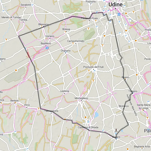 Map miniature of "Gonars - Pasian di Prato Loop" cycling inspiration in Friuli-Venezia Giulia, Italy. Generated by Tarmacs.app cycling route planner