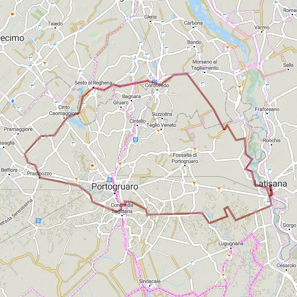 Kartminiatyr av "Grusvägar och landsbygdscharm" cykelinspiration i Friuli-Venezia Giulia, Italy. Genererad av Tarmacs.app cykelruttplanerare