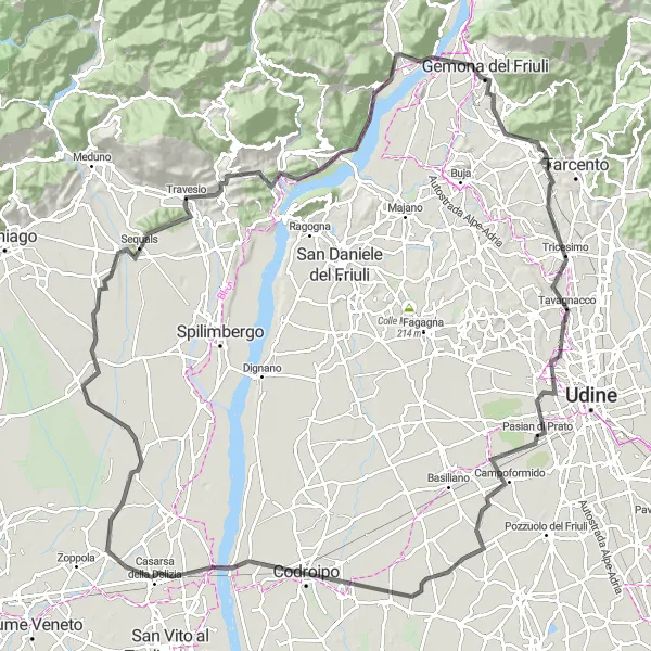 Mapa miniatúra "Cyklistická trasa Zucco - Artegna" cyklistická inšpirácia v Friuli-Venezia Giulia, Italy. Vygenerované cyklistickým plánovačom trás Tarmacs.app