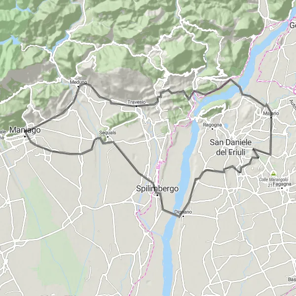 Miniaturní mapa "Vyhlídky z kopců a údolí" inspirace pro cyklisty v oblasti Friuli-Venezia Giulia, Italy. Vytvořeno pomocí plánovače tras Tarmacs.app
