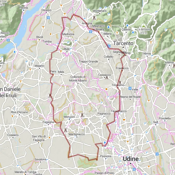 Miniaturní mapa "Výlet po krajině s výhledy na hrad Villalta" inspirace pro cyklisty v oblasti Friuli-Venezia Giulia, Italy. Vytvořeno pomocí plánovače tras Tarmacs.app