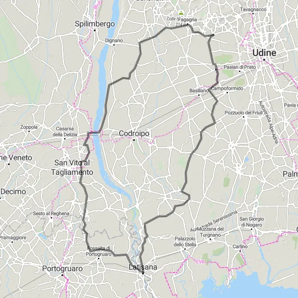 Zemljevid v pomanjšavi "Martignacco - Fagagna Scenic Cycling Route" kolesarske inspiracije v Friuli-Venezia Giulia, Italy. Generirano z načrtovalcem kolesarskih poti Tarmacs.app