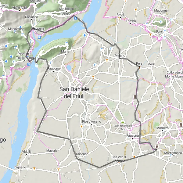 Miniaturní mapa "Trasa kolem Castello a Fagagna" inspirace pro cyklisty v oblasti Friuli-Venezia Giulia, Italy. Vytvořeno pomocí plánovače tras Tarmacs.app
