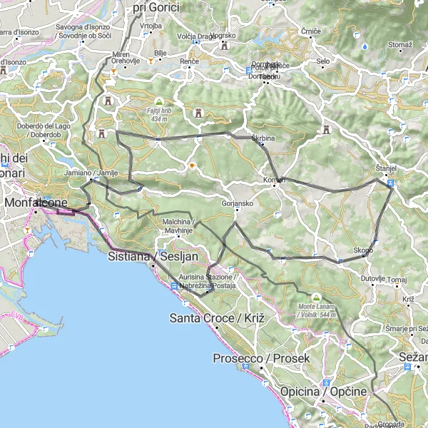 Karten-Miniaturansicht der Radinspiration "Gemütliche Fahrradtour durch die Region um Monfalcone" in Friuli-Venezia Giulia, Italy. Erstellt vom Tarmacs.app-Routenplaner für Radtouren