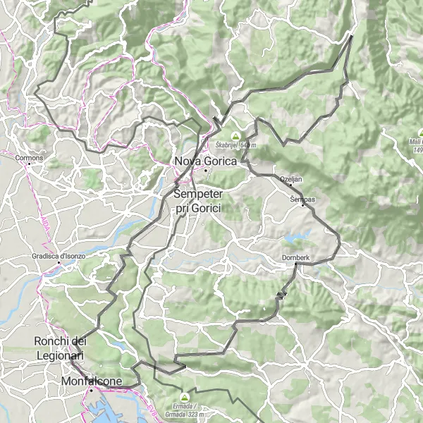 Miniatua del mapa de inspiración ciclista "Desafiante Ruta de Ciclismo de Carretera desde Monfalcone" en Friuli-Venezia Giulia, Italy. Generado por Tarmacs.app planificador de rutas ciclistas