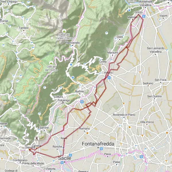 Karttaminiaatyyri "Monte Gloriassis - Marsure Circuit" pyöräilyinspiraatiosta alueella Friuli-Venezia Giulia, Italy. Luotu Tarmacs.app pyöräilyreittisuunnittelijalla