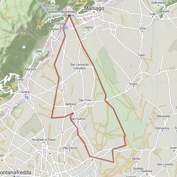 Miniaturekort af cykelinspirationen "Grusvej fra Montereale Valcellina til Monte Spia" i Friuli-Venezia Giulia, Italy. Genereret af Tarmacs.app cykelruteplanlægger