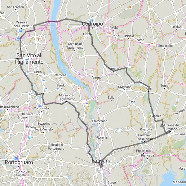 Miniatura mapy "Trasa "Latisana-Pocenia"" - trasy rowerowej w Friuli-Venezia Giulia, Italy. Wygenerowane przez planer tras rowerowych Tarmacs.app