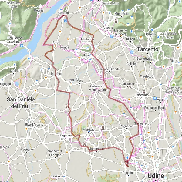 Miniaturní mapa "Cesta k Monte di Buja a zpět" inspirace pro cyklisty v oblasti Friuli-Venezia Giulia, Italy. Vytvořeno pomocí plánovače tras Tarmacs.app