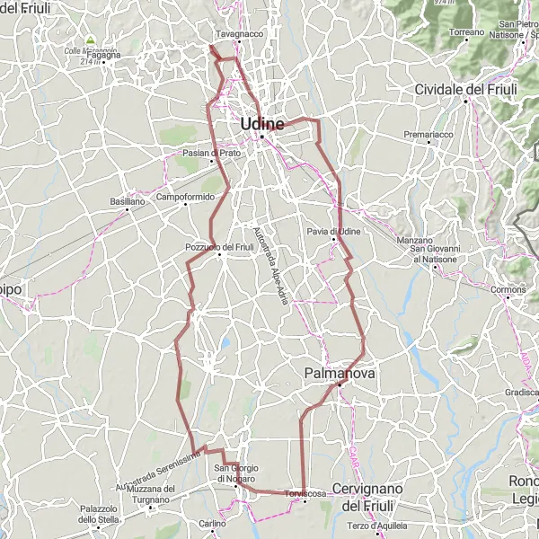 Kartminiatyr av "Landsväg genom Udine och Palmanova" cykelinspiration i Friuli-Venezia Giulia, Italy. Genererad av Tarmacs.app cykelruttplanerare