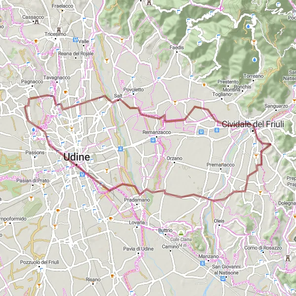 Miniaturní mapa "Gravel: Pagnacco - Udine Loop" inspirace pro cyklisty v oblasti Friuli-Venezia Giulia, Italy. Vytvořeno pomocí plánovače tras Tarmacs.app