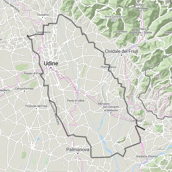 Miniatua del mapa de inspiración ciclista "Ruta de Carretera Pagnacco - Zampis" en Friuli-Venezia Giulia, Italy. Generado por Tarmacs.app planificador de rutas ciclistas
