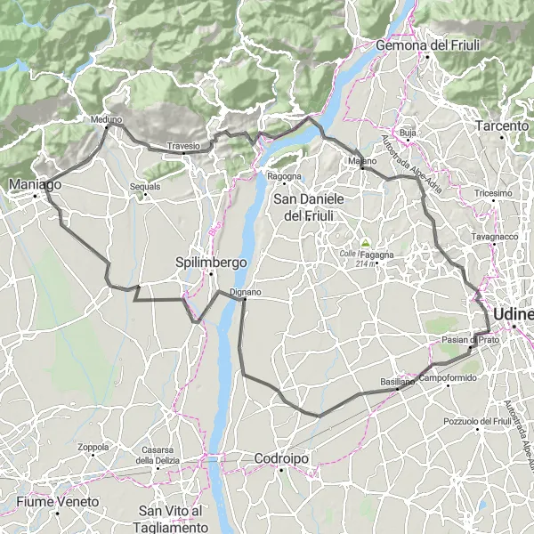 Miniatura della mappa di ispirazione al ciclismo "Giro panoramico tra Pasian di Prato e Villaggio del Sole" nella regione di Friuli-Venezia Giulia, Italy. Generata da Tarmacs.app, pianificatore di rotte ciclistiche