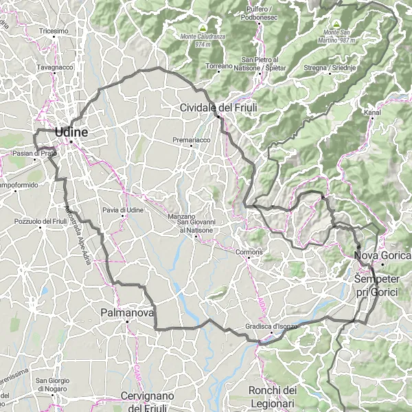 Miniatuurkaart van de fietsinspiratie "Route van de Kastelen en Wijngaarden" in Friuli-Venezia Giulia, Italy. Gemaakt door de Tarmacs.app fietsrouteplanner