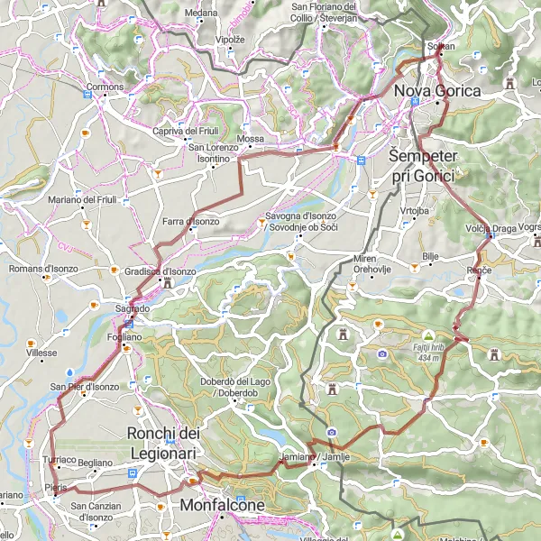 Mapa miniatúra "Gravelová cesta kolem Farra d'Isonzo a Pieris" cyklistická inšpirácia v Friuli-Venezia Giulia, Italy. Vygenerované cyklistickým plánovačom trás Tarmacs.app