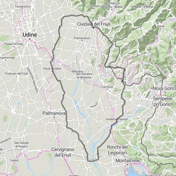 Mapa miniatúra "Cyklotúra okolo Pierisu a okolia" cyklistická inšpirácia v Friuli-Venezia Giulia, Italy. Vygenerované cyklistickým plánovačom trás Tarmacs.app