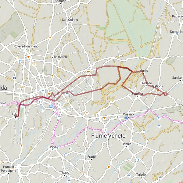 Miniatuurkaart van de fietsinspiratie "Korte Gravelroute door Landelijk Friuli" in Friuli-Venezia Giulia, Italy. Gemaakt door de Tarmacs.app fietsrouteplanner