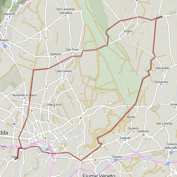 Zemljevid v pomanjšavi "Ruralna pot do Pordenona" kolesarske inspiracije v Friuli-Venezia Giulia, Italy. Generirano z načrtovalcem kolesarskih poti Tarmacs.app