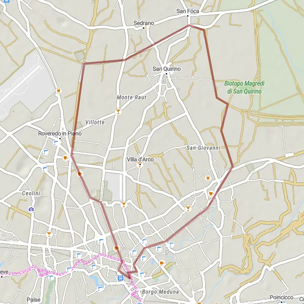 Miniatura della mappa di ispirazione al ciclismo "Strade Bianche di Friuli" nella regione di Friuli-Venezia Giulia, Italy. Generata da Tarmacs.app, pianificatore di rotte ciclistiche