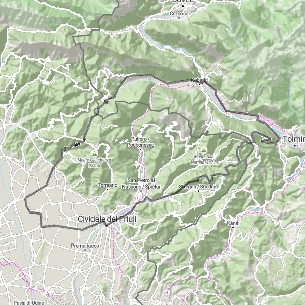 Map miniature of "The Grand Loop: From Faedis to Cividale del Friuli" cycling inspiration in Friuli-Venezia Giulia, Italy. Generated by Tarmacs.app cycling route planner