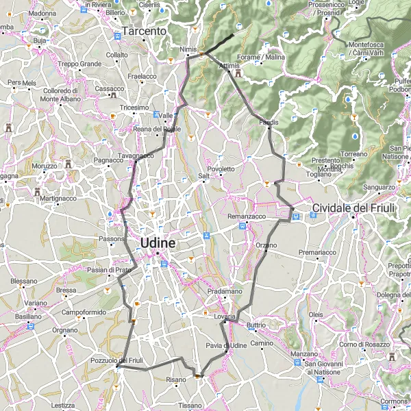 Miniatura mapy "Krajobrazy Friuli do zobaczenia" - trasy rowerowej w Friuli-Venezia Giulia, Italy. Wygenerowane przez planer tras rowerowych Tarmacs.app