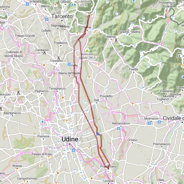 Miniature de la carte de l'inspiration cycliste "Boucle Nature de Pradamano" dans la Friuli-Venezia Giulia, Italy. Générée par le planificateur d'itinéraire cycliste Tarmacs.app