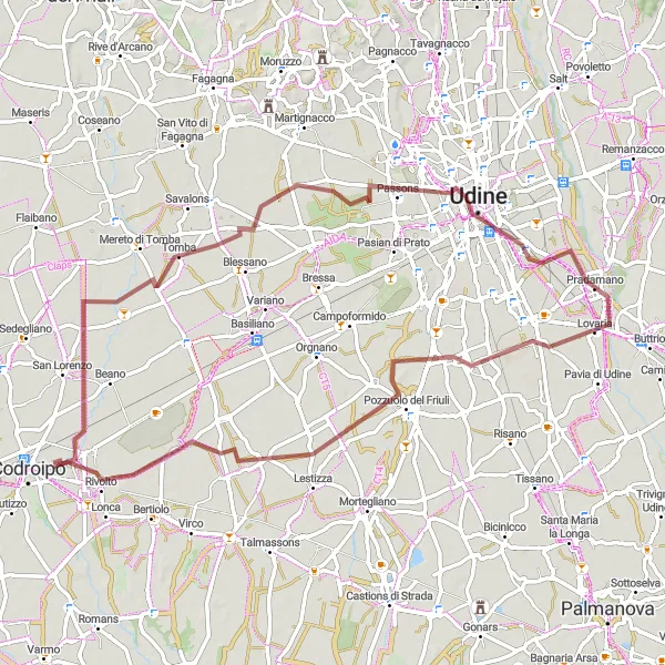 Mapa miniatúra "Gravel Krajinnými Zákutiami" cyklistická inšpirácia v Friuli-Venezia Giulia, Italy. Vygenerované cyklistickým plánovačom trás Tarmacs.app