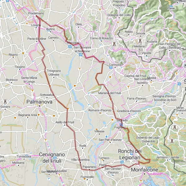 Miniature de la carte de l'inspiration cycliste "Circuit de la Colline Clama" dans la Friuli-Venezia Giulia, Italy. Générée par le planificateur d'itinéraire cycliste Tarmacs.app