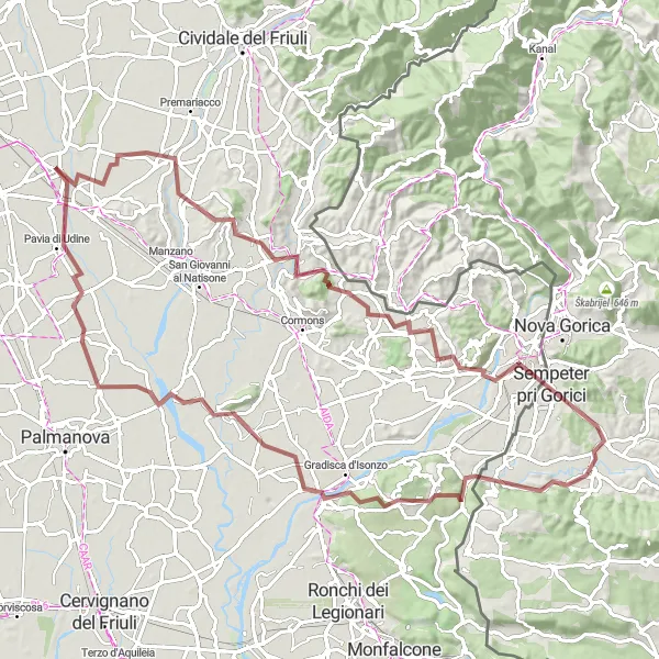 Karten-Miniaturansicht der Radinspiration "Gravel-Tour von Pradamano nach Lovaria" in Friuli-Venezia Giulia, Italy. Erstellt vom Tarmacs.app-Routenplaner für Radtouren