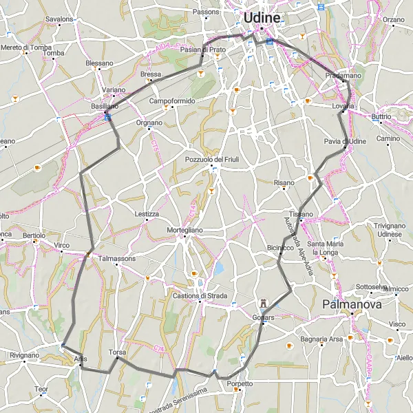 Miniatura della mappa di ispirazione al ciclismo "Itinerario del vino e dei castelli" nella regione di Friuli-Venezia Giulia, Italy. Generata da Tarmacs.app, pianificatore di rotte ciclistiche