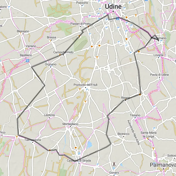 Miniatura della mappa di ispirazione al ciclismo "Scopri Cuccana e Udine in bicicletta" nella regione di Friuli-Venezia Giulia, Italy. Generata da Tarmacs.app, pianificatore di rotte ciclistiche