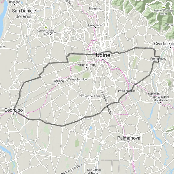 Miniatuurkaart van de fietsinspiratie "Fietsroute van Premariacco naar Nogaredo di Prato en Mortegliano" in Friuli-Venezia Giulia, Italy. Gemaakt door de Tarmacs.app fietsrouteplanner