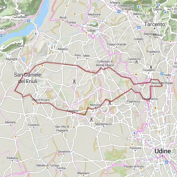 Map miniature of "The Moruzzo Loop" cycling inspiration in Friuli-Venezia Giulia, Italy. Generated by Tarmacs.app cycling route planner