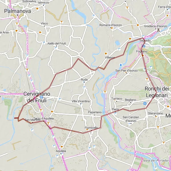 Miniatura della mappa di ispirazione al ciclismo "Tra i paesaggi rurali del Friuli" nella regione di Friuli-Venezia Giulia, Italy. Generata da Tarmacs.app, pianificatore di rotte ciclistiche