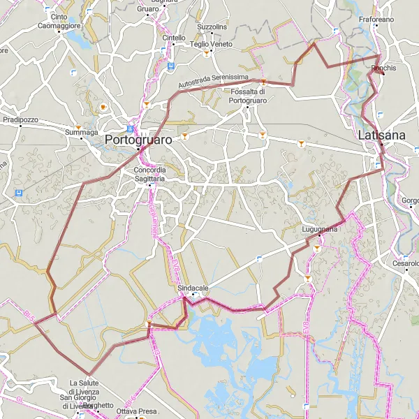 Mapa miniatúra "Gravelová cyklotúra po furlanských dedinkách" cyklistická inšpirácia v Friuli-Venezia Giulia, Italy. Vygenerované cyklistickým plánovačom trás Tarmacs.app