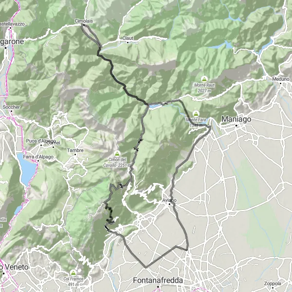 Mapa miniatúra "Okruh okolo Monte Plai" cyklistická inšpirácia v Friuli-Venezia Giulia, Italy. Vygenerované cyklistickým plánovačom trás Tarmacs.app