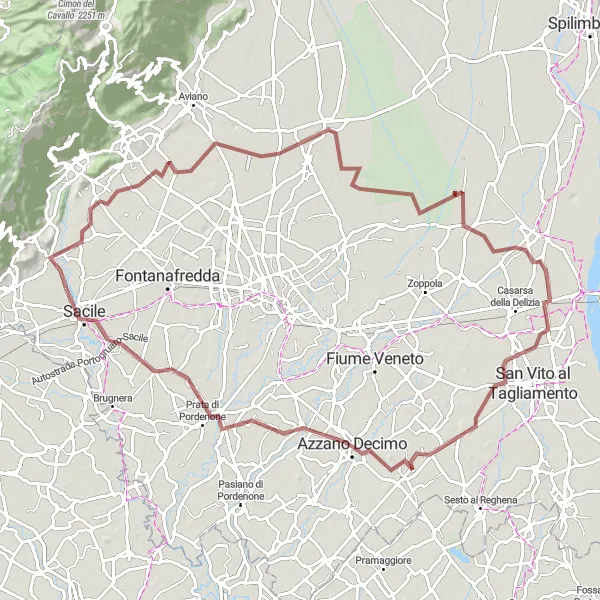 Miniaturekort af cykelinspirationen "Grusvejscykelrute til Col de San Martin" i Friuli-Venezia Giulia, Italy. Genereret af Tarmacs.app cykelruteplanlægger